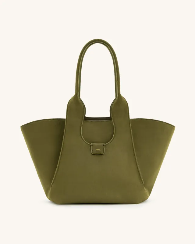 Cara Faux Suede Tote Bag - Dark Olive sold by JW PEI