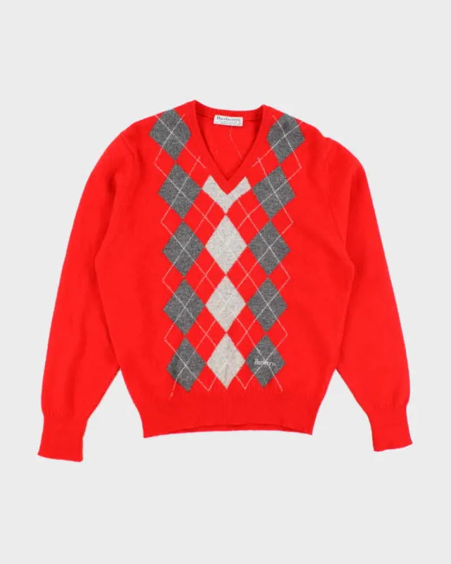 Vintage 90's Burberry Pure Lambswool V-Neck Knit Jumper - L sold by Rokit