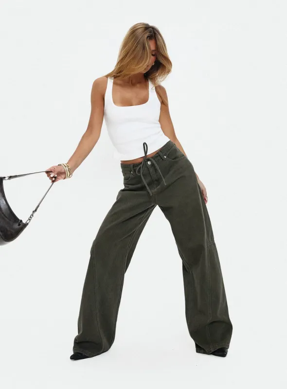 Bruiser Tie Waist Jeans Green sold by Princess Polly
