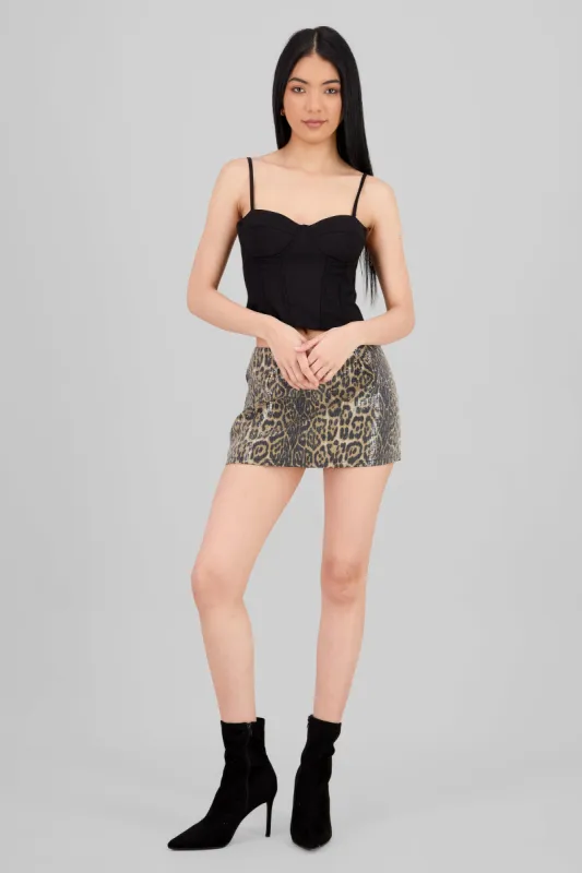 Falda denim leopardo lentejuela sold by Shasa