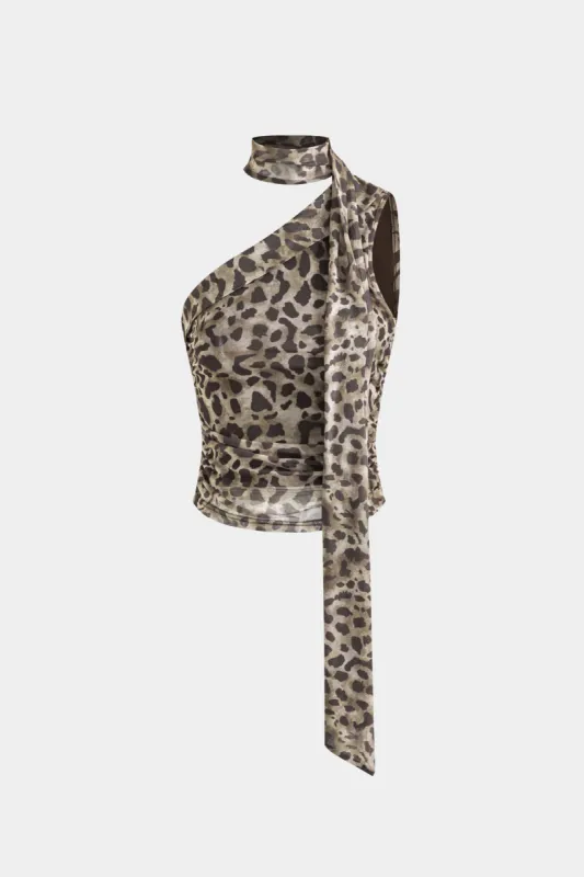 Leopard Print Asymmetrical Mesh Tank Top sold by Micas