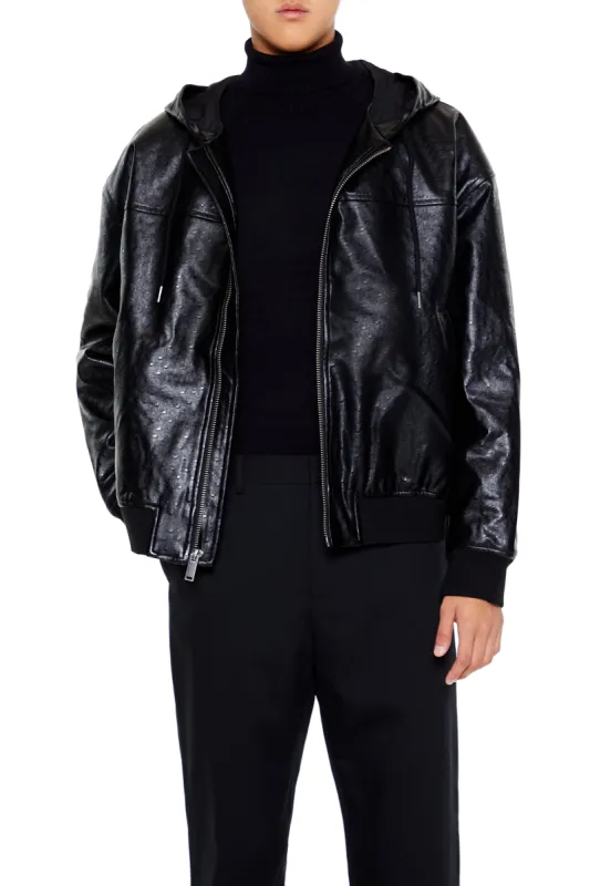 Faux Leather Hooded Bomber Jacket sold by Urban Planet