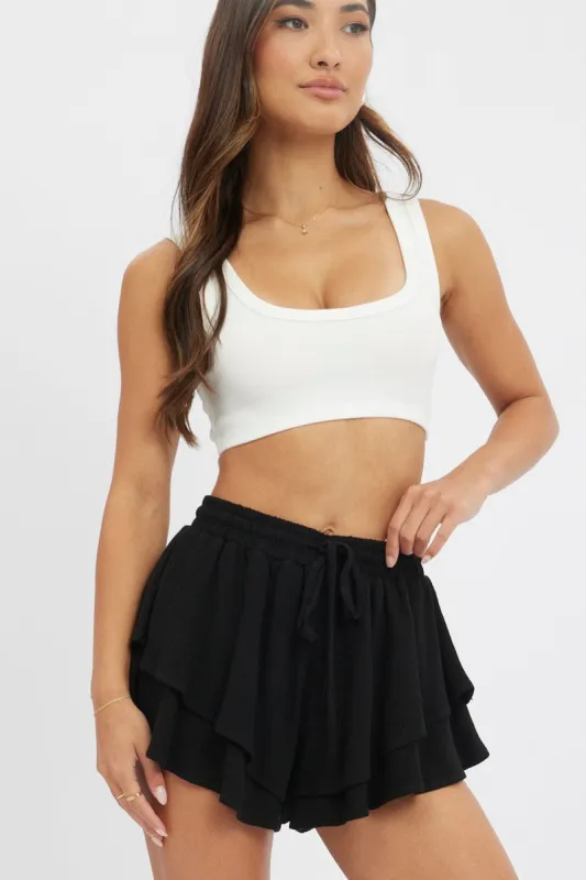 Black Skort Skirt Ruffle Elasticated Waist sold by Ally Fashion