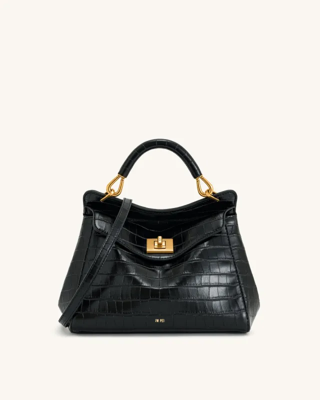 Lucia Classic Top Handbag - Black Croc sold by JW PEI