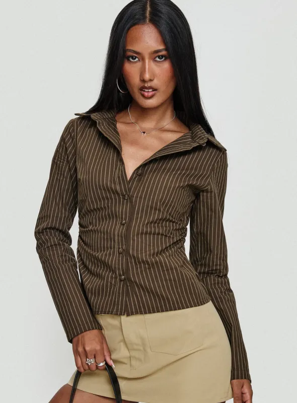 Held My Hand Long Sleeve Top Brown Stripe sold by Princess Polly