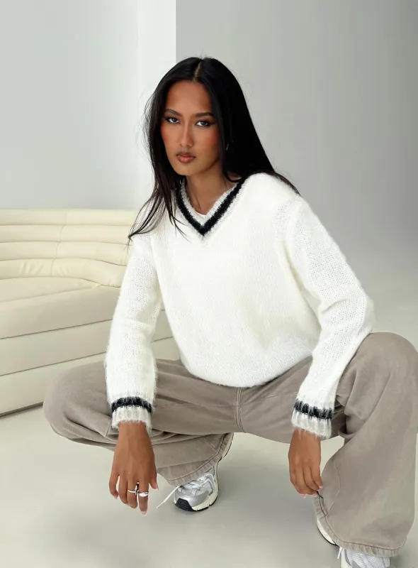 Federation V Neck Knit Sweater White sold by Princess Polly