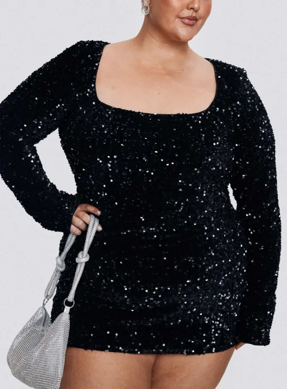 Vinelle Long Sleeve Mini Dress Black Curve sold by Princess Polly