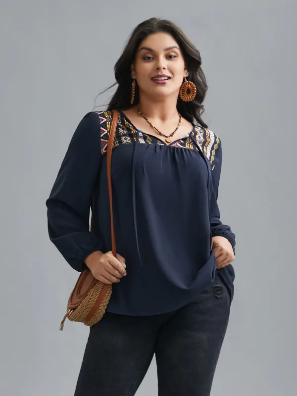 Bandana Print Patchwork Ties Blouse sold by Bloomchic