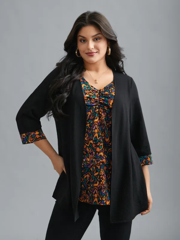 V-Neck Geometric Cardigan Combined Style Blouse sold by Bloomchic