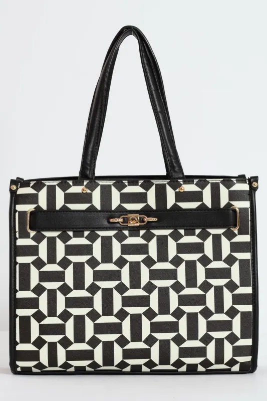 Geo Print Square Tote Bag - Black/White sold by Edgars