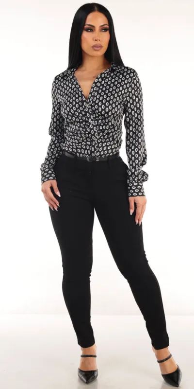 Printed Skinny Pants Outfit sold by Moda