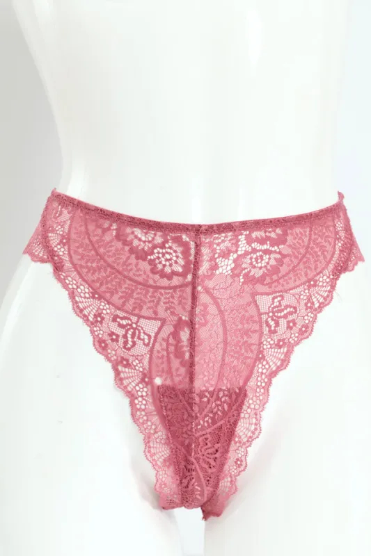 3 Pack Lace Built Up G-String Panties - Rose/Rhubarb/Black sold by Edgars