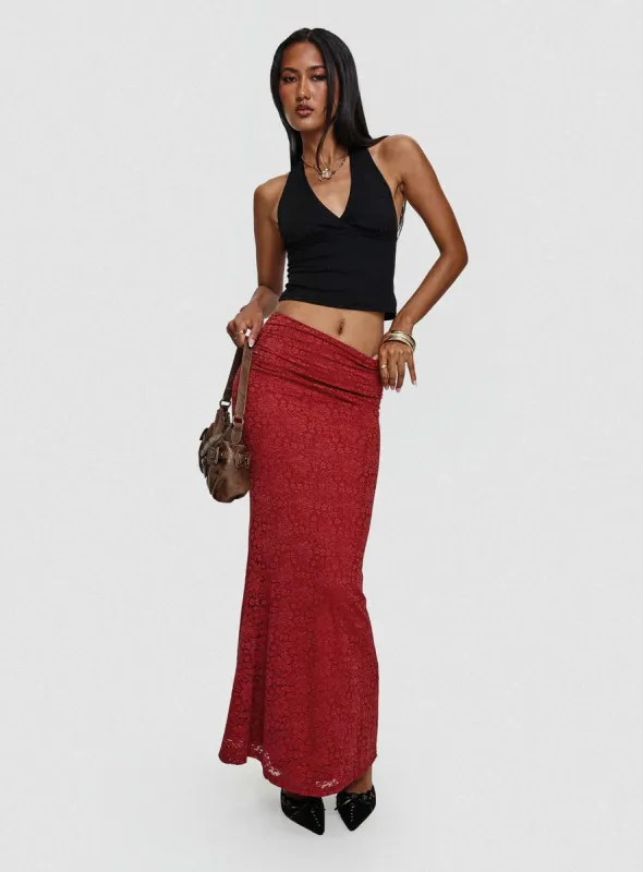 Silene Maxi Skirt Red sold by Princess Polly