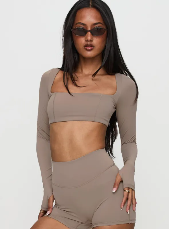 Set Point Active Square Neck Long Sleeve Top Taupe sold by Princess Polly