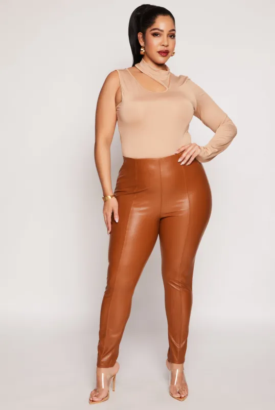 Plus Size Faux Leather Pintuck Pull On Pants sold by Rainbow