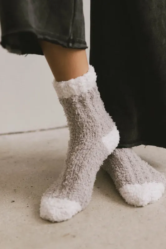 Fuzzy Contrast Socks in Purple sold by bohme