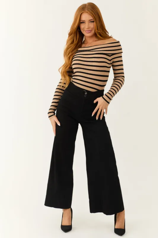 Black High Rise Wide Leg Ankle Length Pants sold by Lime Lush