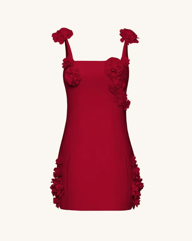 Elaina Pink Rosette Applique Mini Dress - Red sold by JW PEI