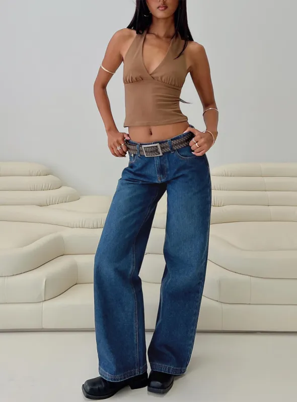 Everlong Mid Rise Wide Leg Jeans Dark Blue Wash sold by Princess Polly