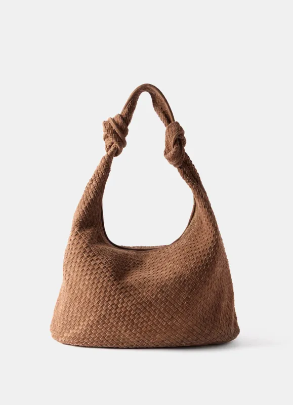 Nora Tan Woven Suede Knot Detail Bag sold by Mint Velvet