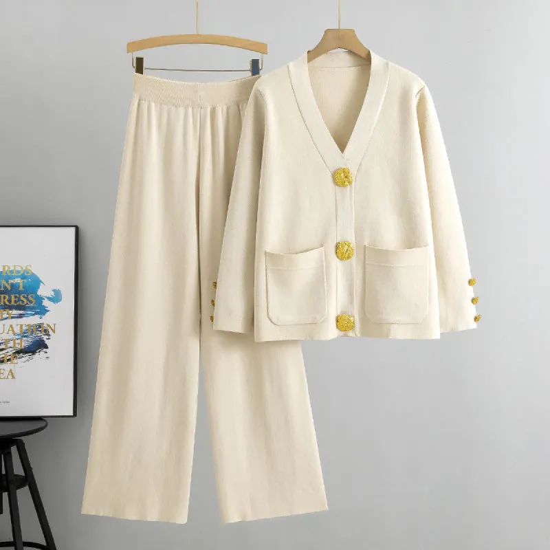 Knitted Cardigan Sweater Two Piece Set - Apricot sold by Viva Estel