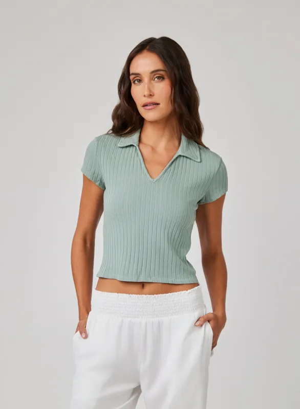 Collared Crop Top - Clean Sage sold by Bella Dahl