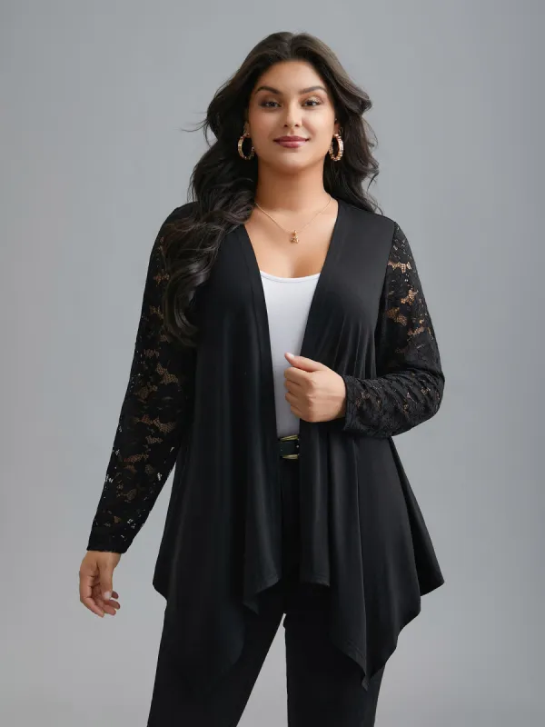Crochet Lace Mesh Asymmetrical Trim Cardigan sold by Bloomchic