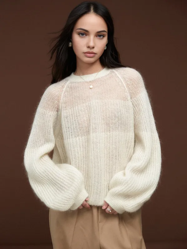 Wool-Blend Semi-Sheer Shift Knit Top sold by COMMENSE