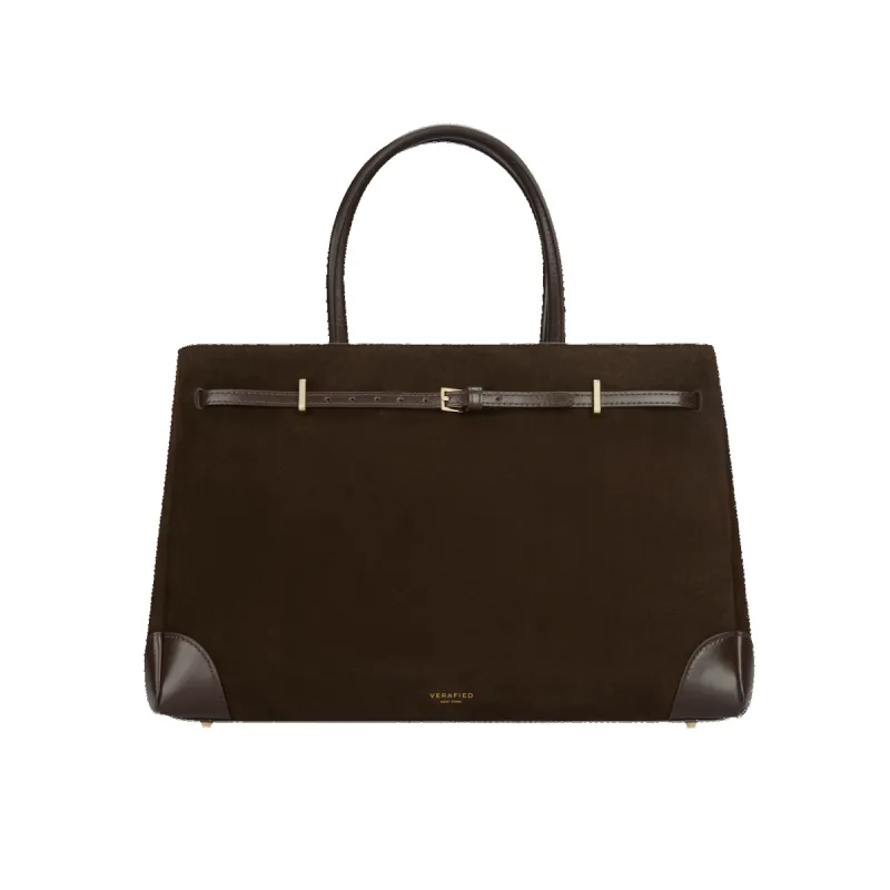 Espresso Suede Book Tote Bag 33 (Pre-Order Only. Will Ship Mid March.) sold by VERAFIED