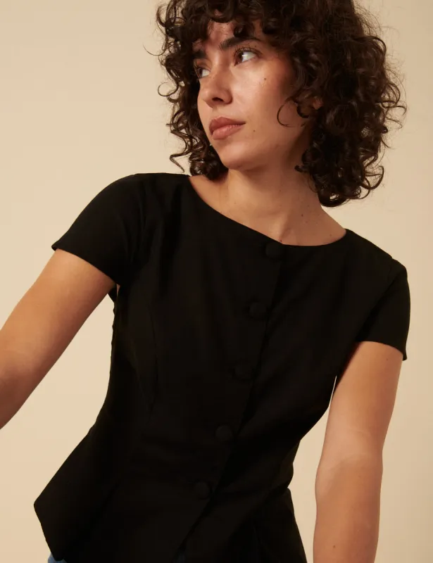 Black Tailored Pleated Blouse sold by Nobody's Child