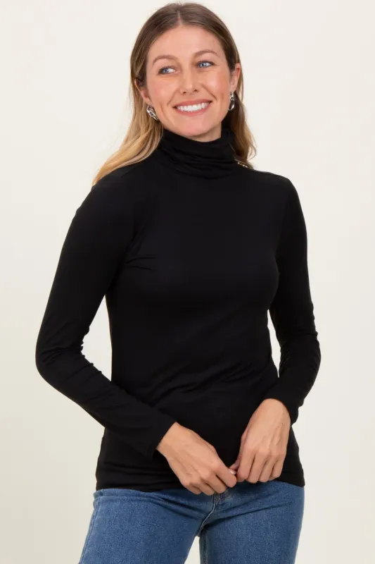 Black Brushed Knit Basic Turtleneck Top sold by Pinkblush