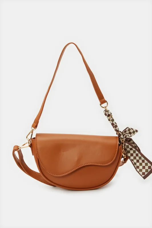 Women Brown Embellished Handbag With Added Scarf sold by Redtag