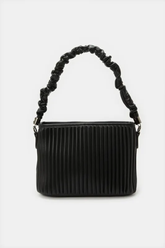 Women Black Pleated Textured Day Bag sold by Redtag