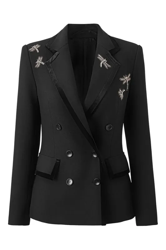 Sparkly Black Notched Lapel Rhinestones Women Party Blazer sold by Zapaka