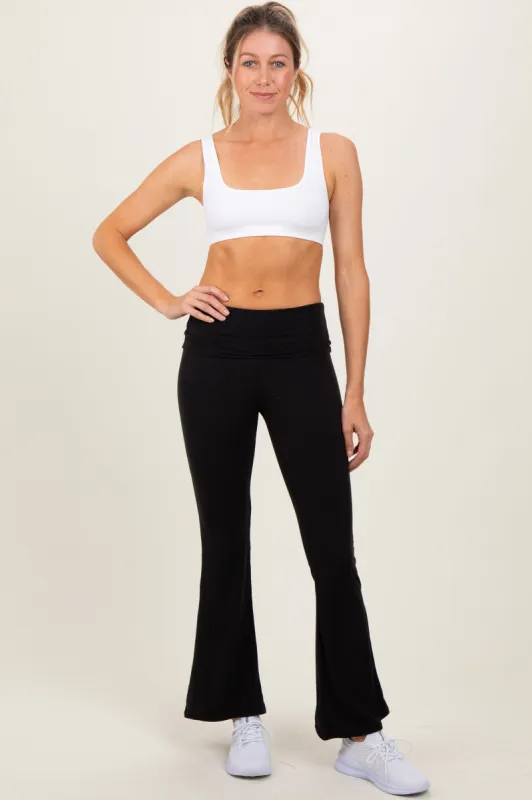 Black Fold Over Waistband Flared Pants sold by Pinkblush