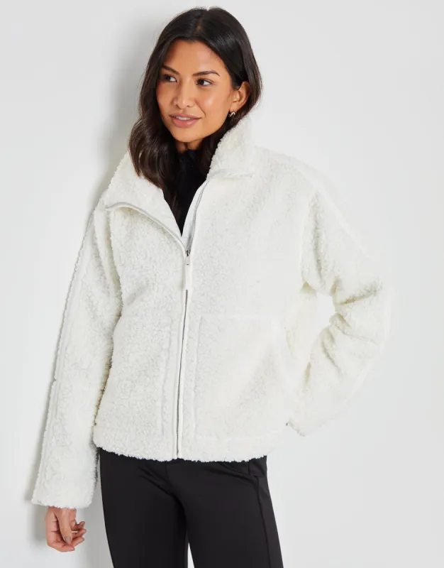 Threadbare Women's White Funnel Neck Zip-Up Borg Fleece sold by Threadbare