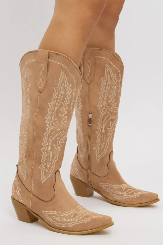 Beige Embroidered Western Cowboy Boots sold by Ally Fashion