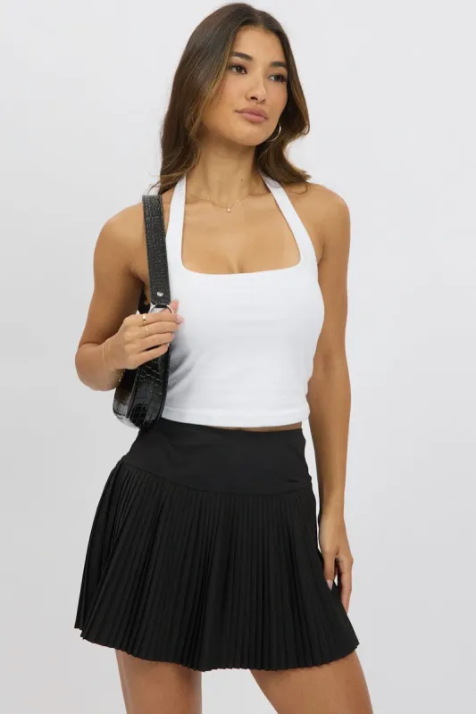 Black Tennis Skort Skirt Stretch Waist Mini Pleated Lined sold by Ally Fashion