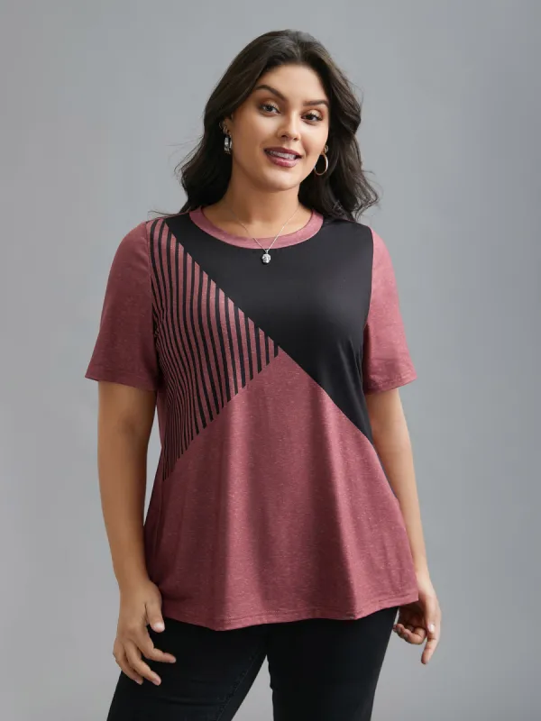 Striped Print Contrast Stretchy T-Shirt sold by Bloomchic