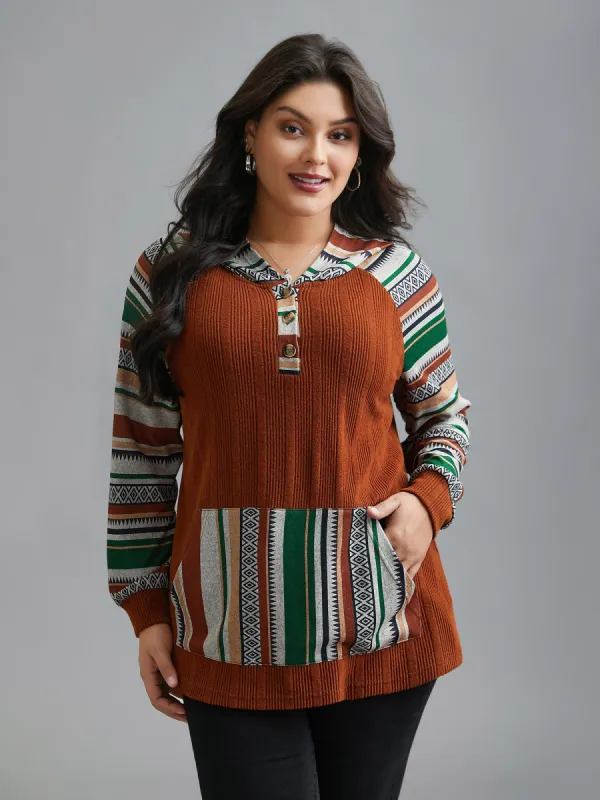 Striped Spliced Pocket Hooded T-Shirt sold by Bloomchic