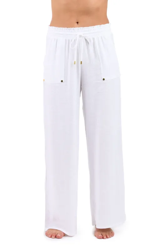 Delphine Coast Beach Pant Cover Up - White sold by La Blanca