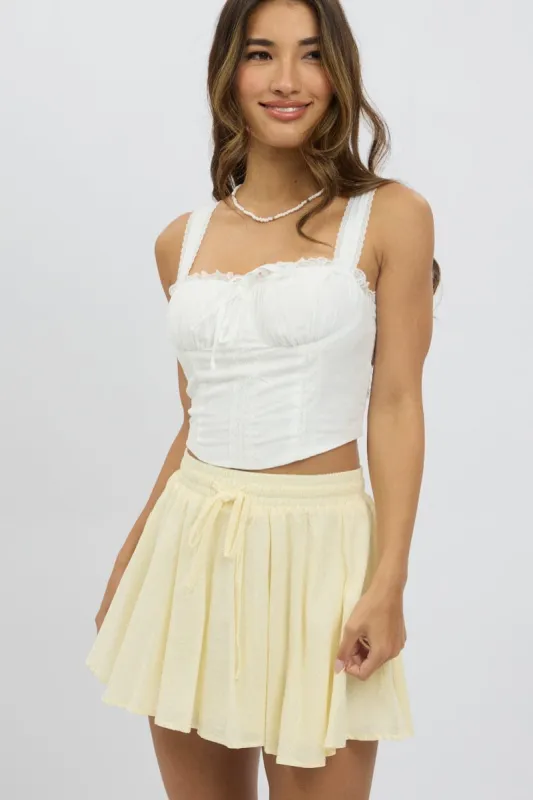 Yellow Mini Skirt Elastic Waist Volume Textured Cotton sold by Ally Fashion