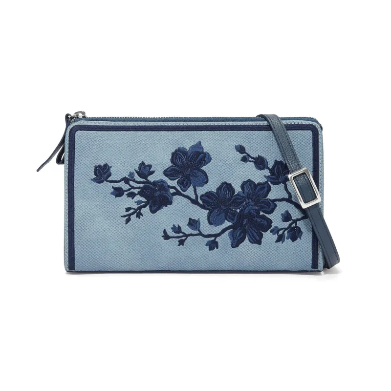 Kyoto In Bloom Indigo Embroidered Pouch sold by Brighton