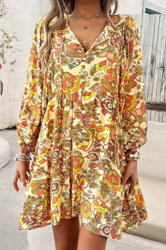 Women Floral Print V Neck Puff Sleeve Mini Dress sold by Charming Charlie