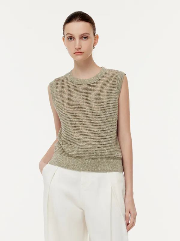 Linen Sequins Openwork Women Knit Tank Top sold by Goelia