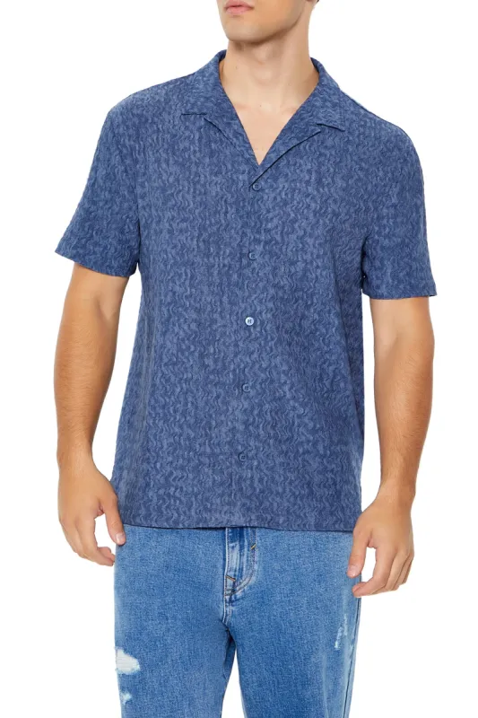 Textured Wave Print Button-Up Top sold by Urban Planet