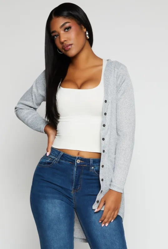 Ribbed Button Front High Low Top sold by Rainbow