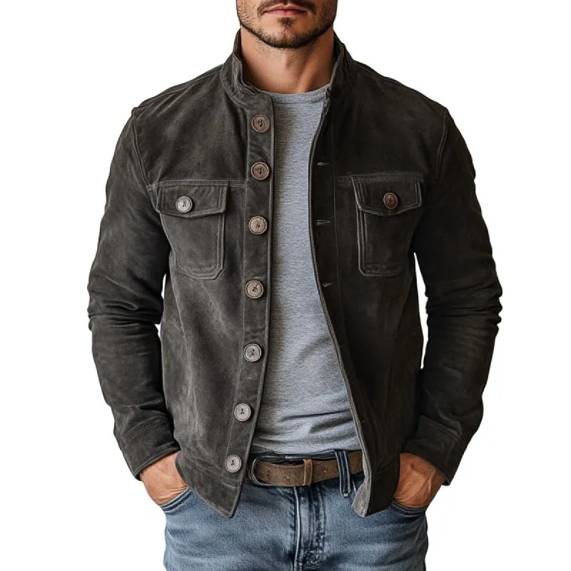 Men's Vintage Suede Single Breasted Stand Collar Jacket 65731063Y sold by Manly