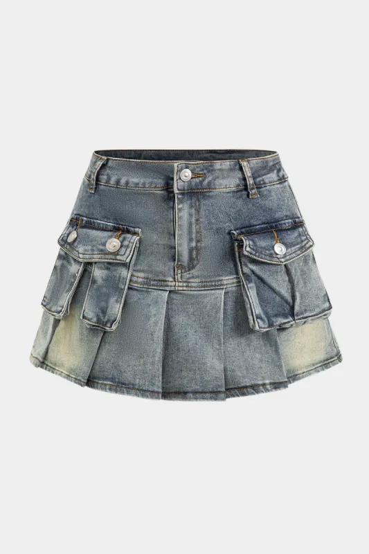 Denim A-Line Pocket High Waist Skirt sold by Micas