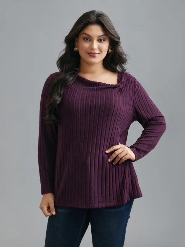 Textured Twisted Asymmetric Neck T-Shirt sold by Bloomchic